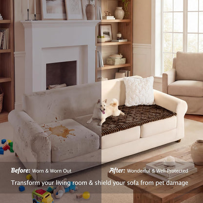 PuTian 100% Waterproof Fuzzy Couch Cover for Dogs Washable Non-Slip Furniture Cover Pet Friendly Dog Mat for Couches and Sofas White 27.6''x59'' 70cmx150cm