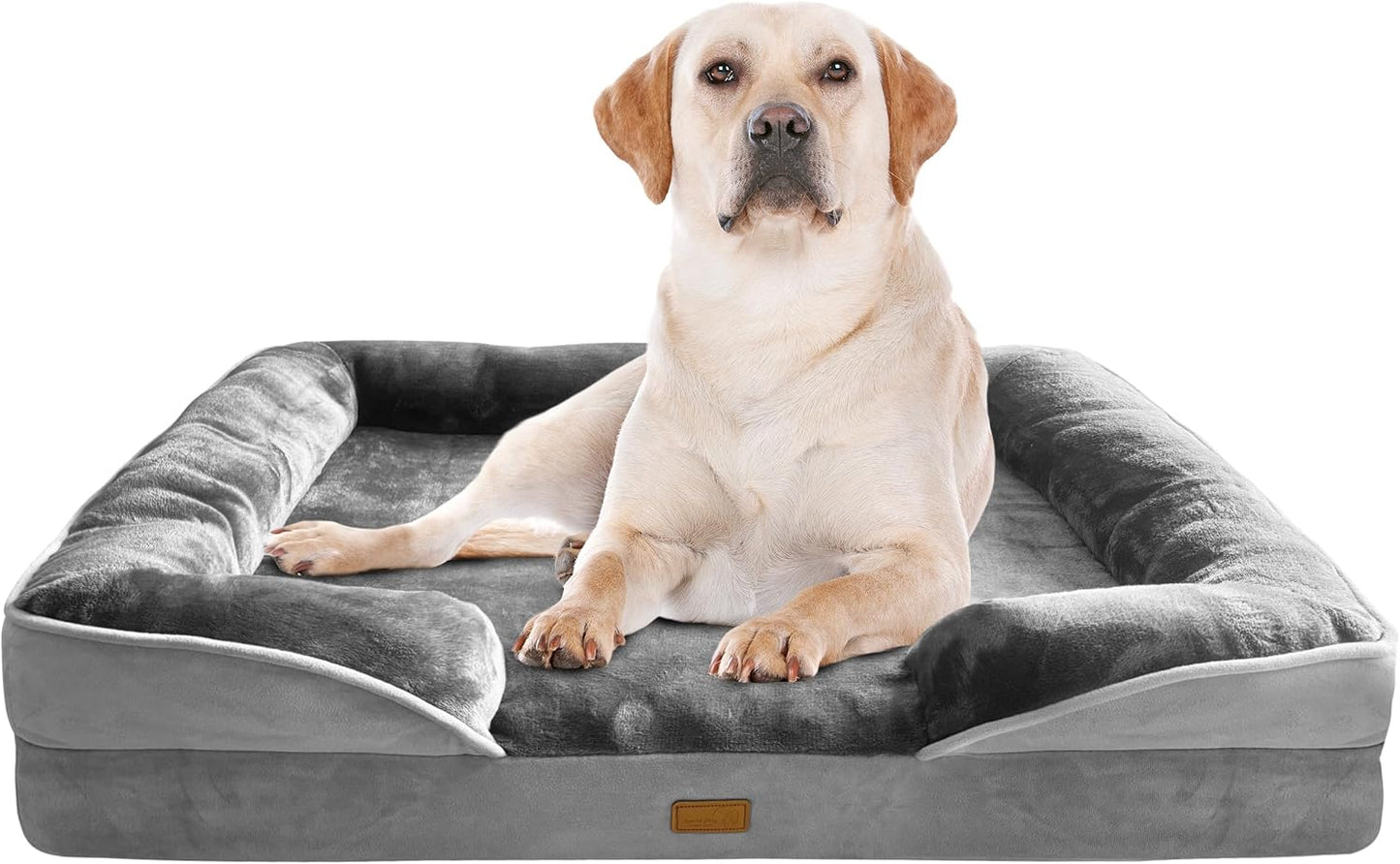 Spotted Play Orthopedic Dog Bed with Sides - Dog Sofa Beds for Medium Dogs, Supportive Foam Pet Couch Bed with Washable Removable Cover, Waterproof Lining and Non-Slip Bottom, Grey - M