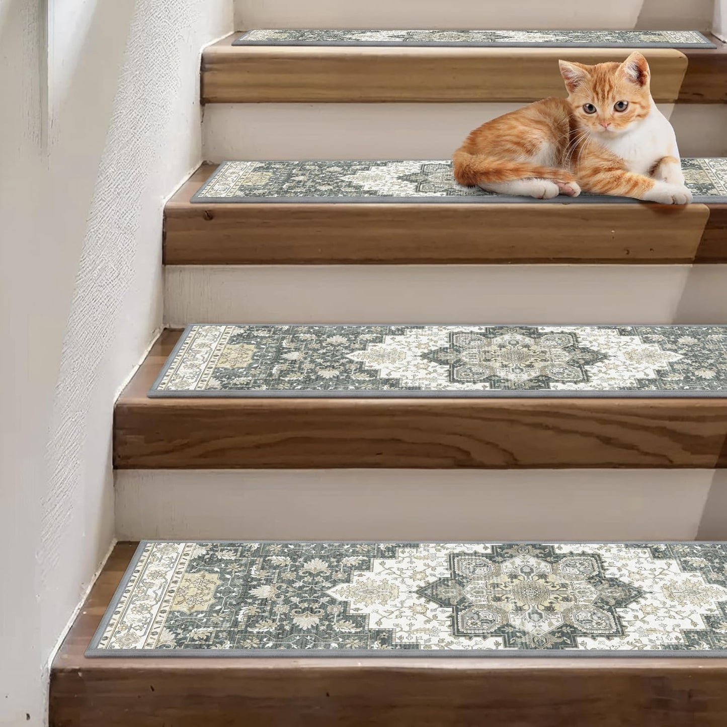 sarben Non Slip Stair Treads for Wooden Steps 15PCS - 8"x30" Indoor Safety Carpet, Edging Mats with TPE Adhesive Backing, Pet and Elderly Friendly Stair Rugs (Taupe) - Colors A
