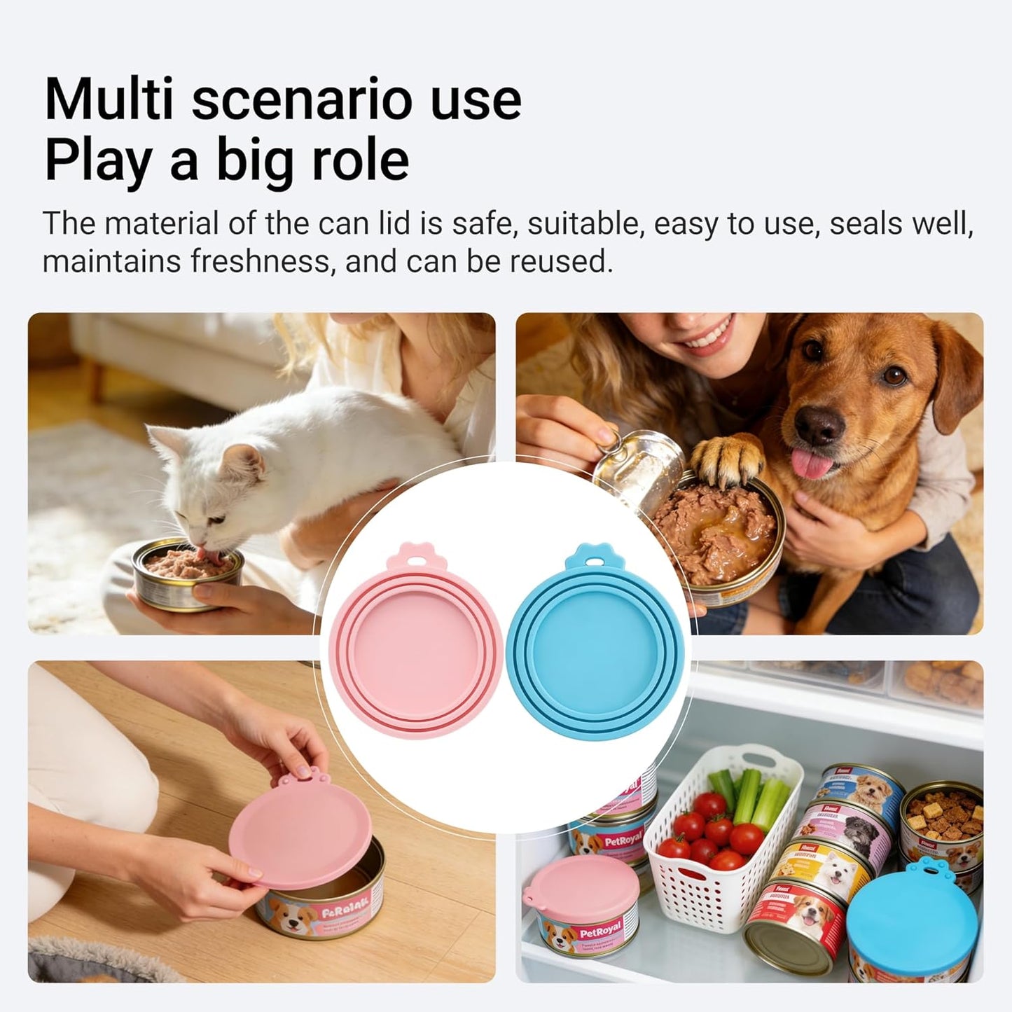 Pet Food Can Lids And Spoon,Pet Food Can Covers, One Fit 3 Standard Size Cans,For Dog And Cat Food Cans,Pink