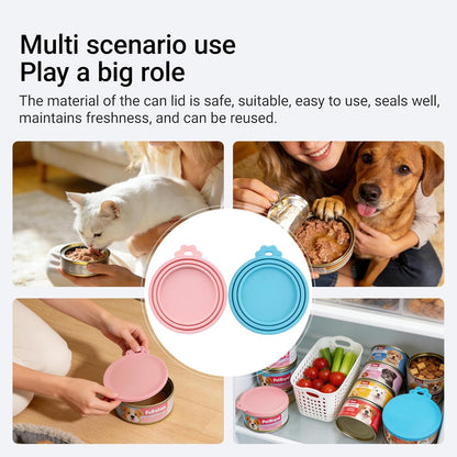 Pet Food Can Lids And Spoon,Pet Food Can Covers, One Fit 3 Standard Size Cans,For Dog And Cat Food Cans,Pink