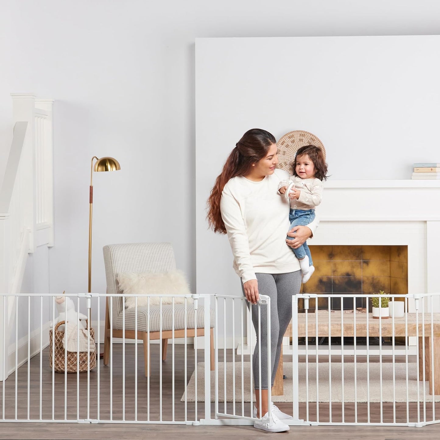 Regalo Safety 28"-76” Super Wide Configurable Baby Gate for Doorways & Open Spaces, 3-Panel Wall Mounted Safety Gate with Door for Babies, Toddlers & Pets, Includes Wall Mount Hardware