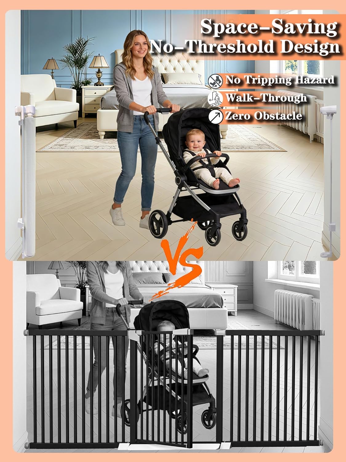240'' Extra Wide Retractable Baby Gates for Large Opening, 42" Tall Retractable Dog Pet Gate with Support Rods, Long Mesh Screen Child Safety Gate for Garage Doorways Deck Stairs Yard Outdoor Indoor