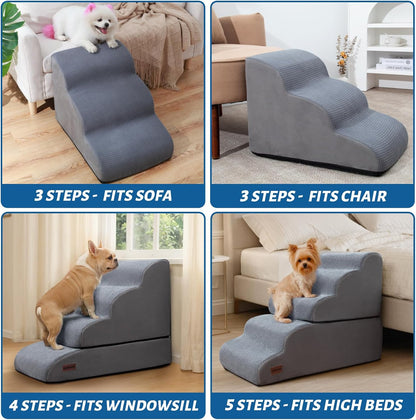 Aodisman 3-Step Dog Ramp and Stairs for Sofa and Chair - Non-Slip Sturdy Pet Steps for Small Dogs and Cats,15.7" H,Grey