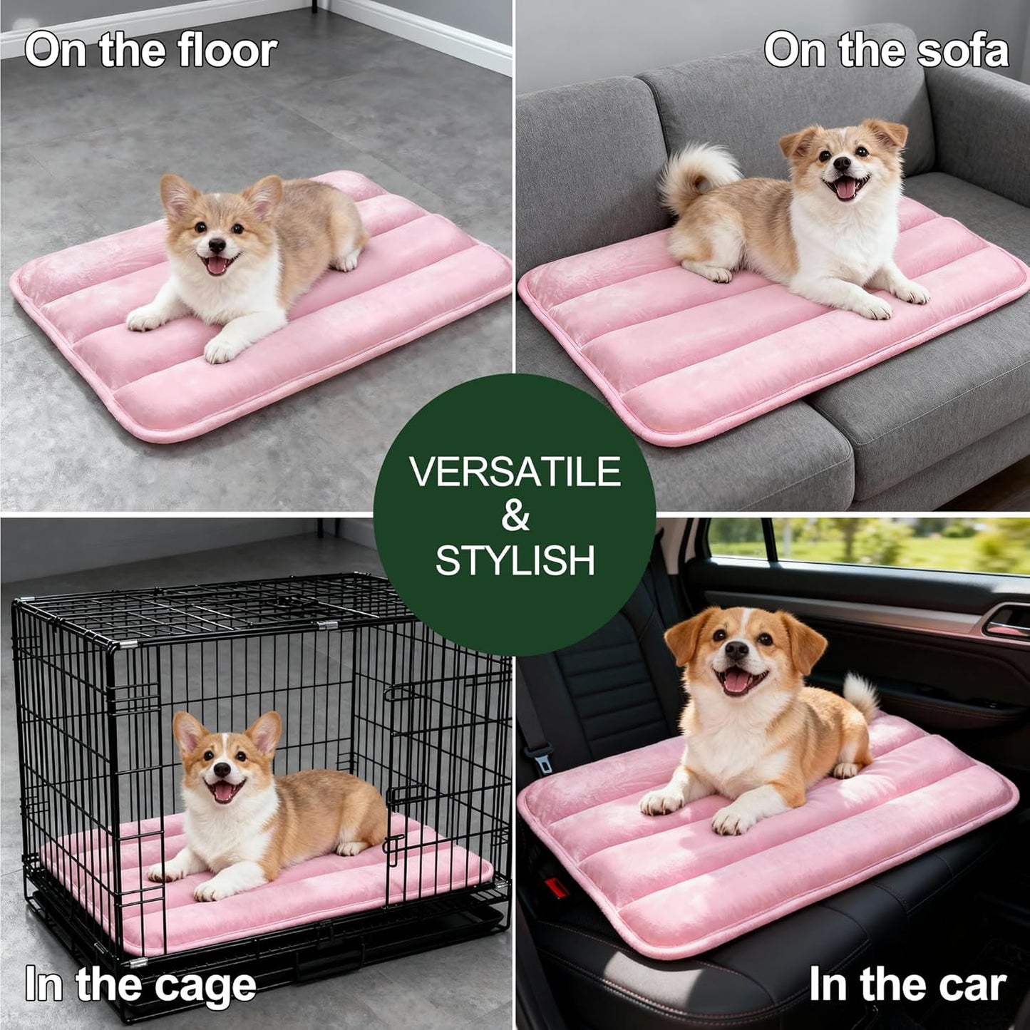 Dog Bed Mat, Reversible Crate Pad & Cute Dog Bed - Machine Washable Kennel Mat with Ultra Soft for Small Dogs (Cool/Warm), 24" x 18", Grey&Star