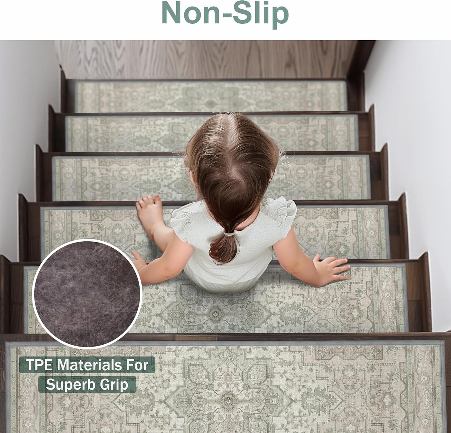 sarben Non Slip Stair Treads for Wooden Steps 15PCS - 8"x30" Indoor Safety Carpet, Edging Mats with TPE Adhesive Backing, Pet and Elderly Friendly Stair Rugs (Taupe) - Colors B