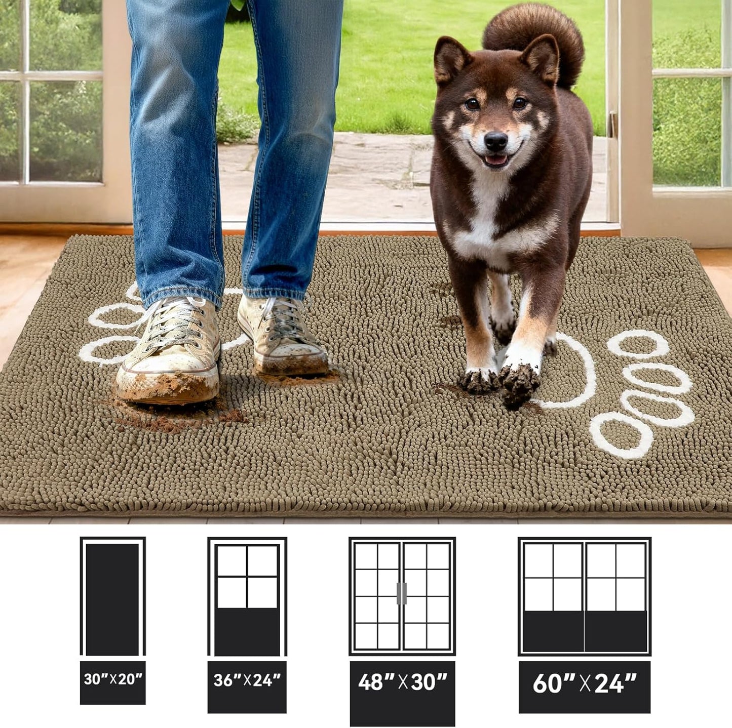 Bcoimo Super Absorbent Dog Door Mat, 30"*20" Anti Slip Mat for Muddy Paws, Pet Rugs for Dirty Paws Washable that Absorbs Moisture and Dirt, for Dog Cage and Pet Resting Carpet