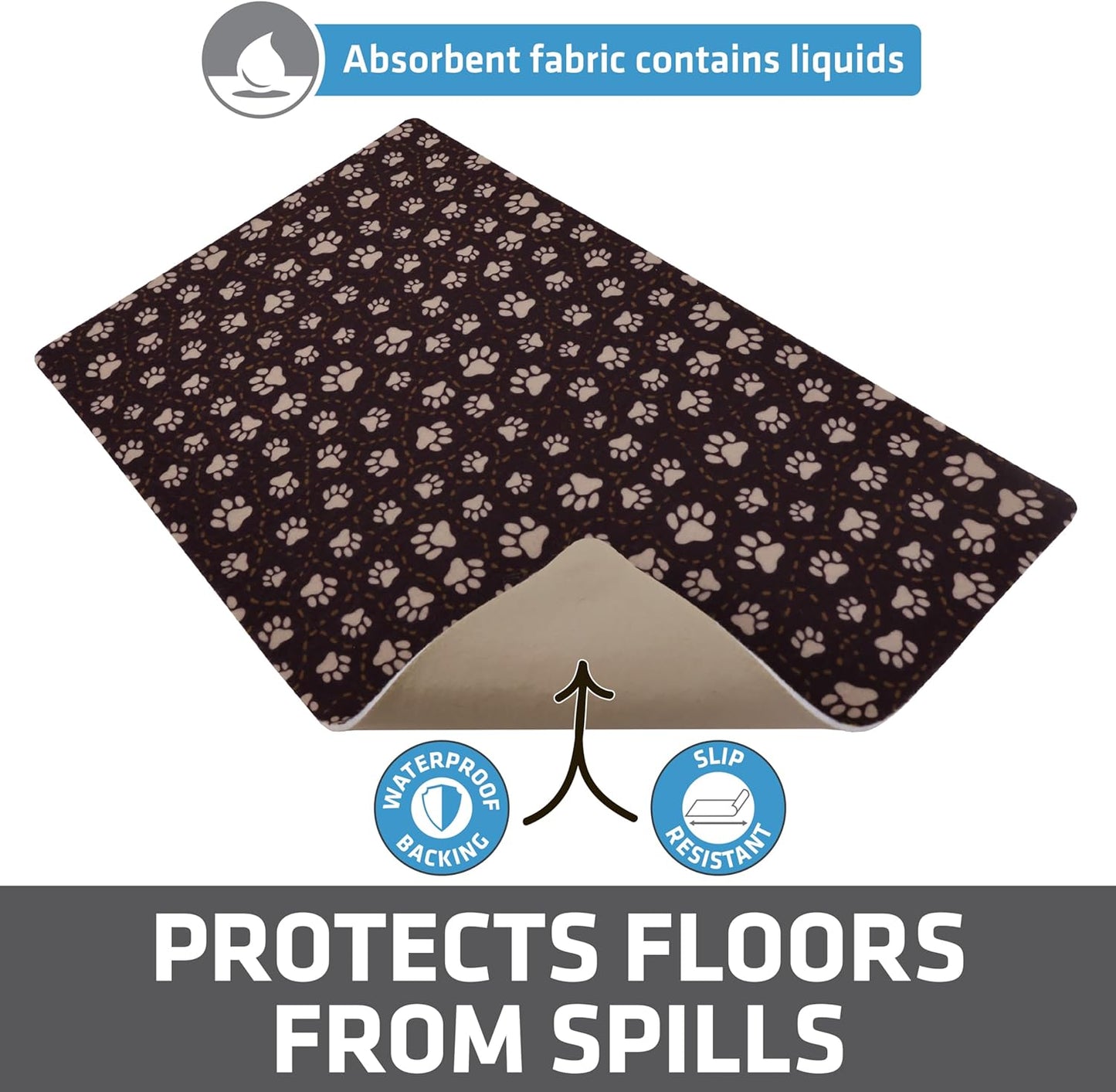 Drymate Pet Bowl Placemat, Dog & Cat Food Feeding Mat - Absorbent Fabric, Waterproof Backing, Slip-Resistant - Machine Washable/Durable (USA Made) (12” x 20”) (Indigo)
