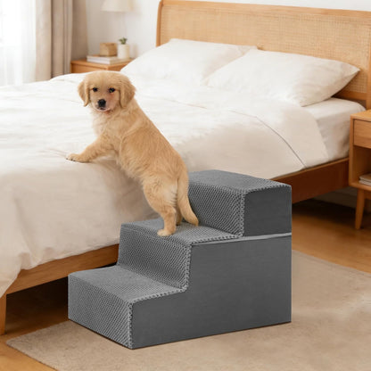 NEWBULIG 3-Step Dog Stairs, 15.7" H Dog Steps for Sofa and Chair, Non-Slip Sturdy Pet Steps for Small Dogs and Cats, Pet Ramp for High Bed Indoor(Grey)