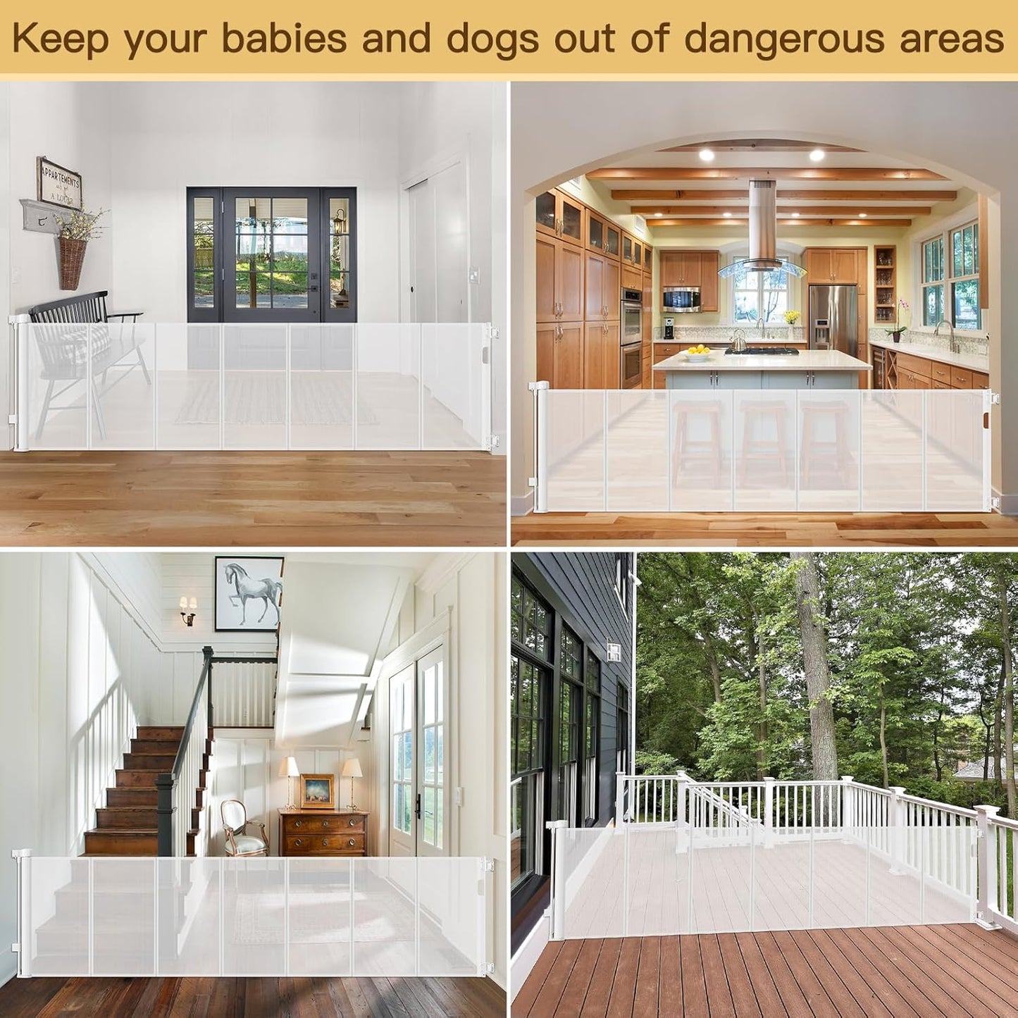 Reinforced 80 Inch Retractable Baby Gate Extra Wide Baby Gate for Wide Openings, Indoor/Outdoor Retractable Dog Gate for Doorway, Mesh Dog Gate Indoor Prevent Babies/Pets from Crawling Under, Black