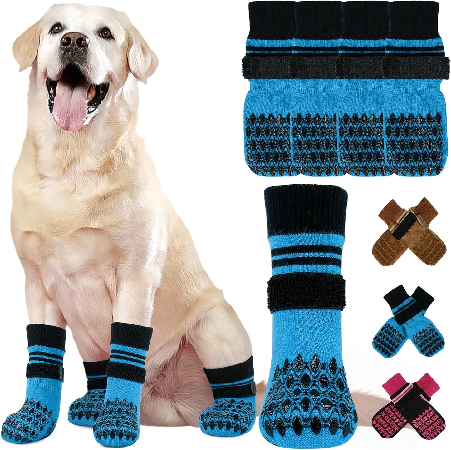 Kuoser Non Slip Dog Socks for Hardwood Floors, 4Pack Anti-Slip Dog Grippy Socks to Prevent Licking Paws, Dogs Booties Paw Protectors with Double-Sided Traction for Small Medium Large Senior Dogs, XS