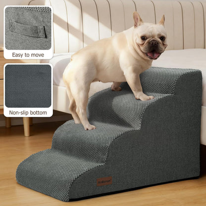 Aodisman Dog Ramp and Stairs for Small Dogs & Cats,3-Step Pet Stairs for Couch Sofa and Chair,Indoor Anti-Slip Dog Stairs for Old Cats and Puppy,Beige