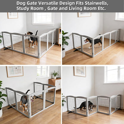 ZJSF Freestanding Dog Fence Indoor, Foldable Dog Gate for Doorways, Stairs or Hallways, Sturdy Wood Extra Wide Pet Gate with Support Feet for The House, White, 24 "Height-3 Panels