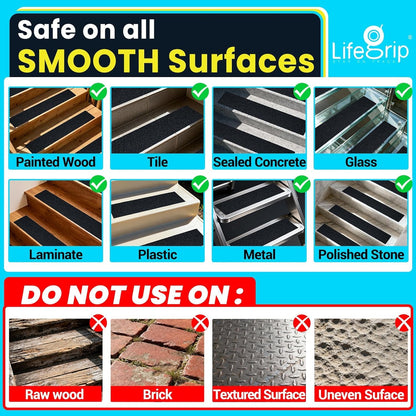 LifeGrip Outdoor Stair Treads Non-Slip 12 Pack, 6"x32" Waterproof Grip Tape for Wooden Steps, Deck, Porch - 80-Grit Adhesive Strips for Dogs, Kids & Elderly Safety
