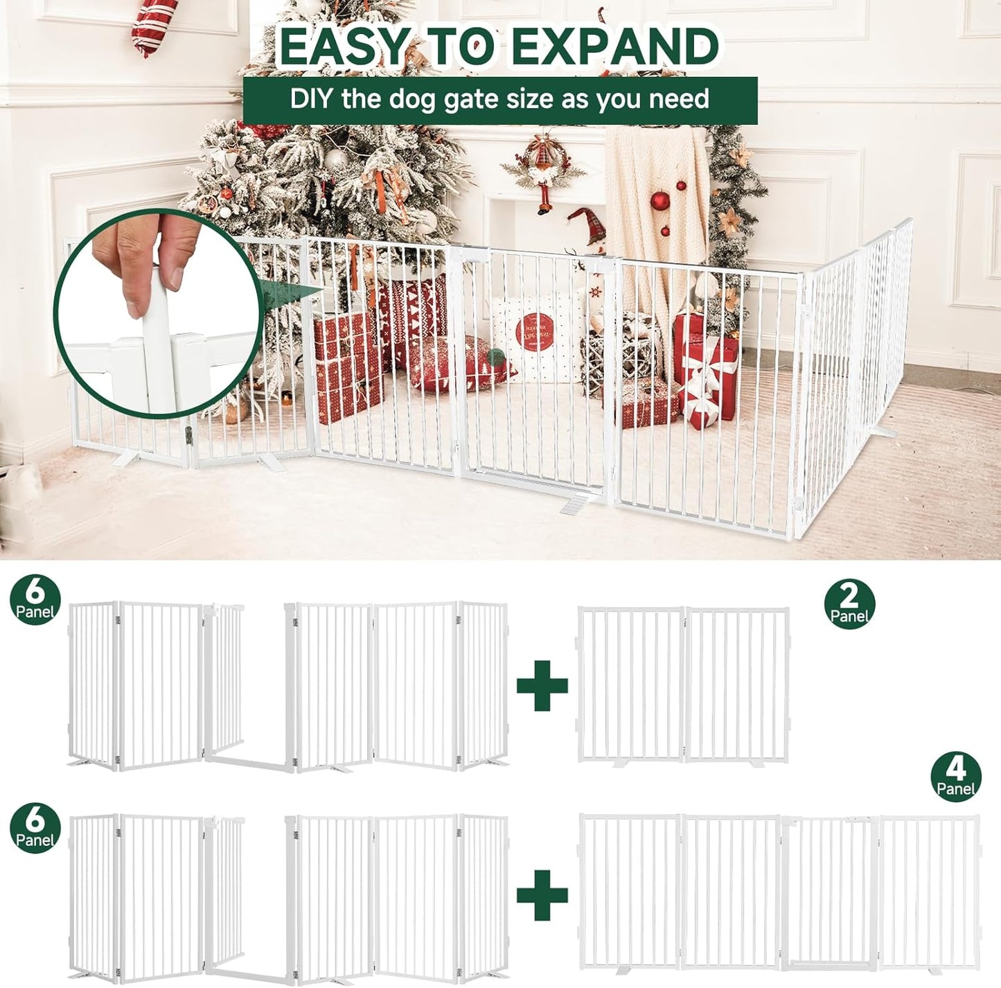 Snagle Paw Full Metal Freestanding Dog Gate,Indoor Dog Gate with Floor Protect Support Feet, 40x24 Inches Foldable Dogs Barrier for Stairs, Hallways and Doorways (24'' H 2 Panel, White