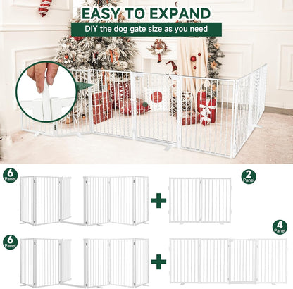 Snagle Paw Full Metal Freestanding Dog Gate,Indoor Dog Gate with Floor Protect Support Feet, 40x24 Inches Foldable Dogs Barrier for Stairs, Hallways and Doorways (24'' H 2 Panel, White