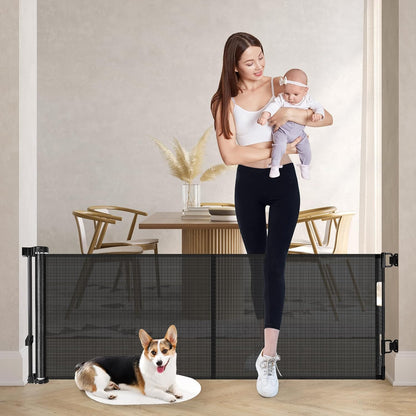 24" Tall X 120" Extra Wide Retractable Baby Gates, Short Dog Gates to Step Over, Reinforced Long Mesh Pet Gate with Support Rods, Small Puppy Gates for The House, Grey