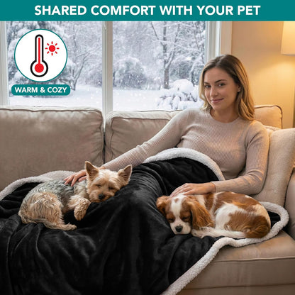 PetAmi Waterproof Dog Blanket for Couch, Large 60x40, Pee Proof Sherpa Fleece Reversible Pet Throw, Furniture Protector for Bed Sofa Kennel, Soft Washable Cover for Medium Dogs Cats, Grey Sherpa