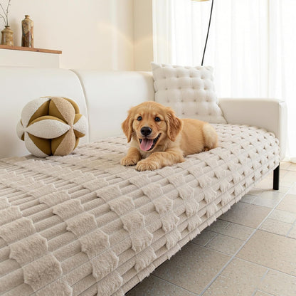 MYSKY HOME 100% Waterproof Couch Cover for Dogs, Plush Pet Couch Covers for Sofa Washable, Couch Covers for 2 Cushion Sofa Pet Friendly, Non-Slip Durable Sofa Cover Slipcover Protector, Cream, 35"x63"