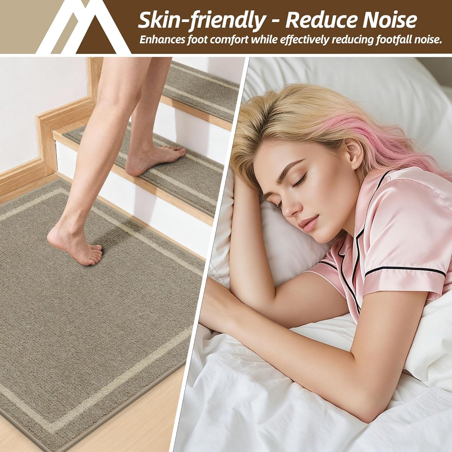 COSY HOMEER Soft Stair Treads Non-Slip Carpet Mat 28inX9in Indoor Stair Runners for Wooden Steps,Stair Rugs for Kids and Dogs, 100% Polyester TPE Backing 4pcs,Beige