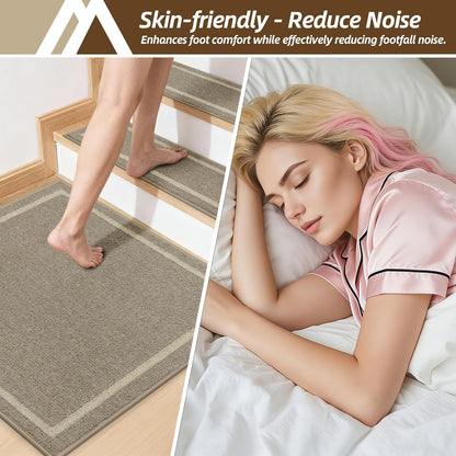 COSY HOMEER Soft Stair Treads Non-Slip Carpet Mat 28inX9in Indoor Stair Runners for Wooden Steps,Stair Rugs for Kids and Dogs, 100% Polyester TPE Backing 4pcs,Beige