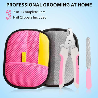 Premium 3-in-1 Pet Grooming Kit - Electrostatic Pet Hair Removal Glove with Safety Nail Scissors & Dual-Ended Toothbrush Set - Gentle Deshedding Mitt for Dogs, Cats & Furniture - All-in-One Care Pack