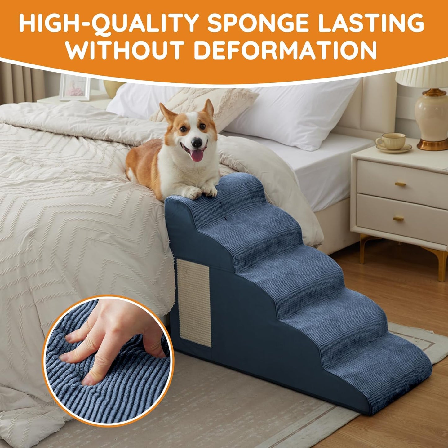 Dogs Steps for Bed, Dog Stairs for Small Dogs, 2-Step Dog Ramp for Bed, Couch, Sofa, and Chairs, Non-Slip Bottom Design, Cat Scratching, High Density Foam Portable Pet Step, Indoor, Grey