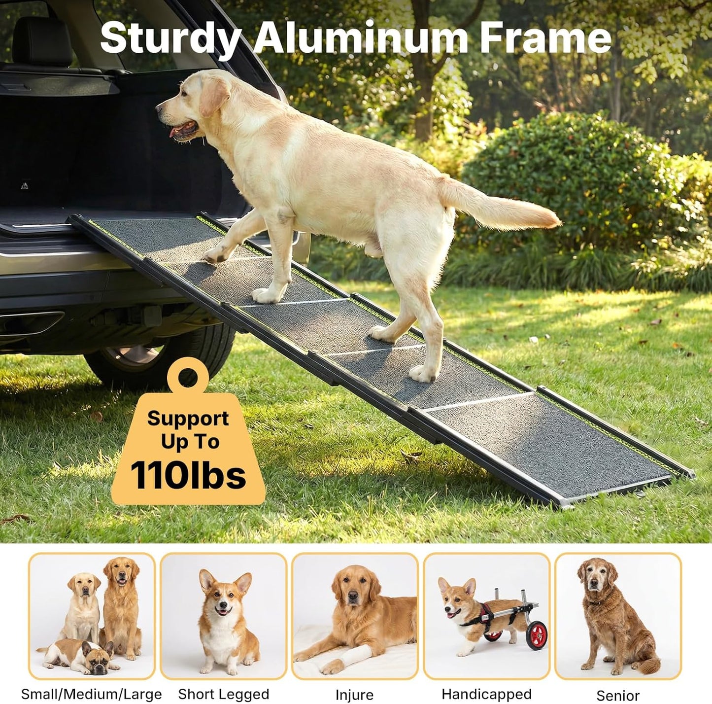 Veehoo Telescoping Dog Ramp for Car Truck SUV, 71" Long 20" Wide Lightweight Aluminium Pet Ramps with Non Slip Surface for Large Dogs, Portable Compact Outdoor Ramp for Dog to Get in Car, Up to 110lbs