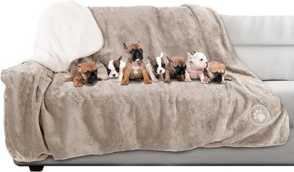 Waterproof Pet Blanket - 50x60-Inch Reversible Sherpa Fleece Throw Protects Couches, Cars, and Beds from Spills, Stains, and Fur by PETMAKER (Gray)