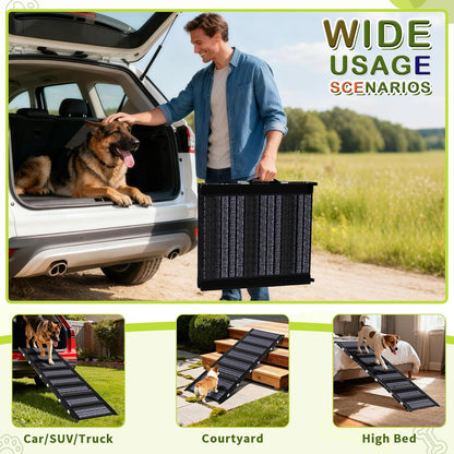 TNELTUEB Adjustable Dog Ramp, Wooden Folding Portable Pet Ramp,Rated for 30 LBS, 32.6" Long and Adjustable from 10" to 19" with Non-Slip Traction Mat, Dog Step for Bed, Couch,Car (55"-Grey)