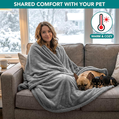PetAmi Waterproof Dog Blanket for Couch, Large 60x40, Pee Proof Sherpa Fleece Reversible Pet Throw, Furniture Protector for Bed Sofa Kennel, Soft Washable Cover for Medium Dogs Cats, Grey Sherpa