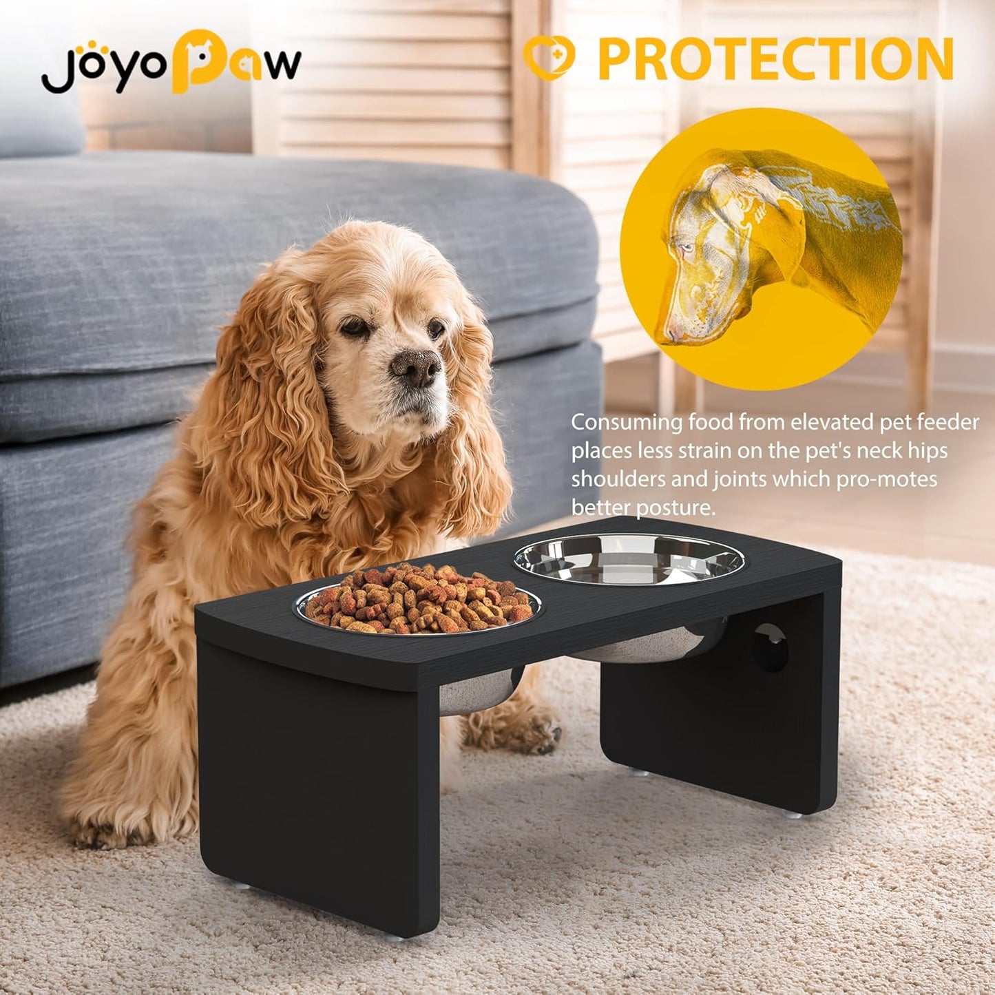 Elevated Dog Bowls, Bamboo Raised Dog Bowl for Medium Dogs, with 2 Stainless Steel Bowls (7'' Tall-40 oz Bowl)