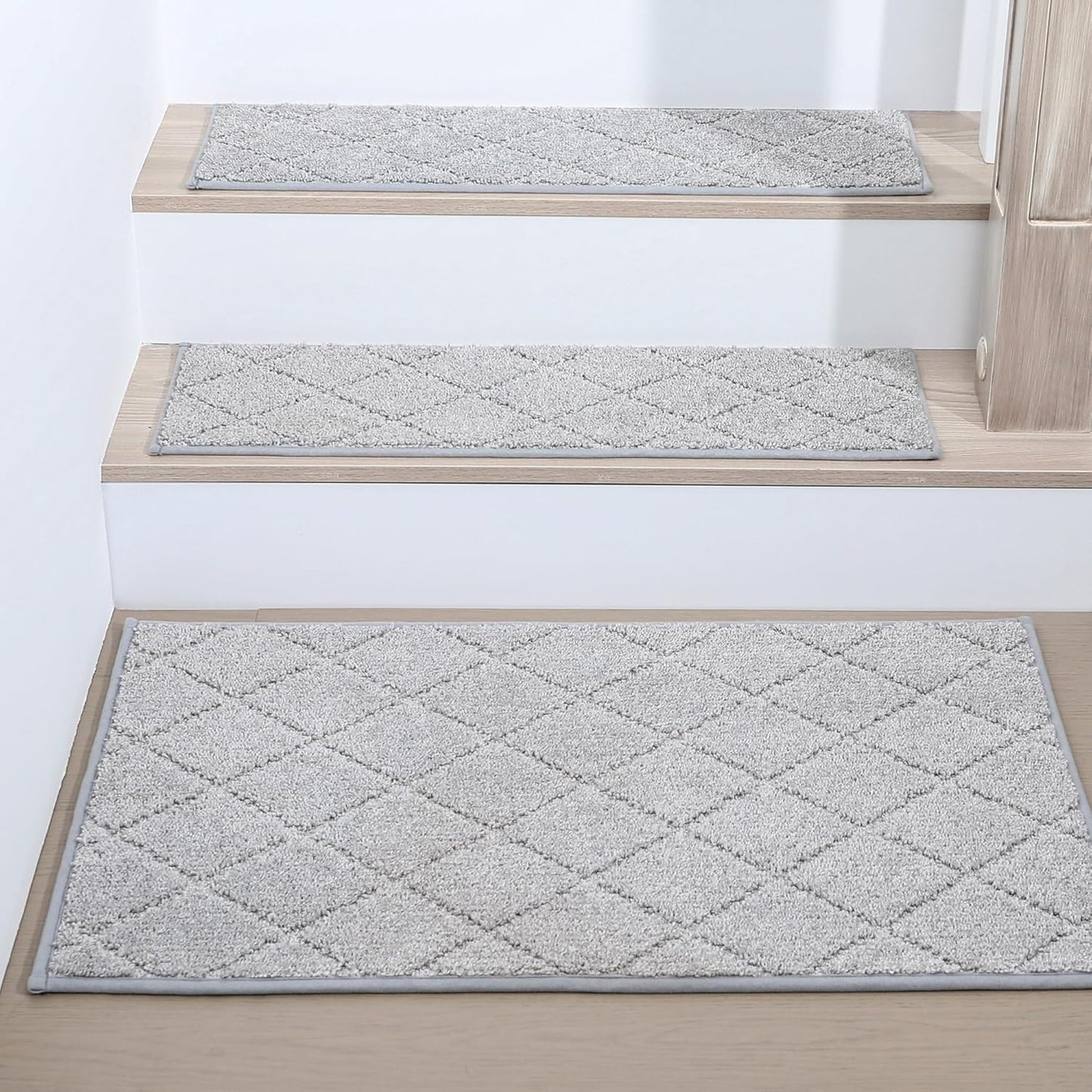 COSY HOMEER Edging Stair Treads Non-Slip Carpet Mat 28inX9in Indoor Stair Runners for Wooden Steps, Edging Stair Rugs for Kids and Dogs, 100% Polyester TPE Backing (7pc, Beige)