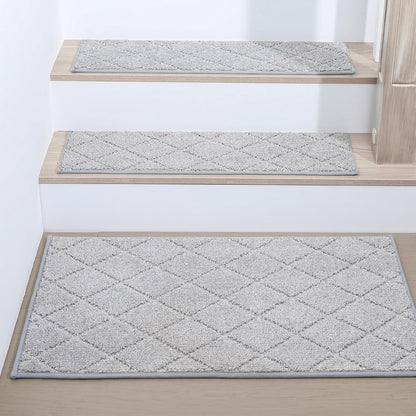 COSY HOMEER Edging Stair Treads Non-Slip Carpet Mat 28inX9in Indoor Stair Runners for Wooden Steps, Edging Stair Rugs for Kids and Dogs, 100% Polyester TPE Backing (7pc, Beige)