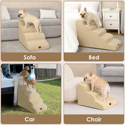 EHEYCIGA Curved Dog Stairs Ramp for High Beds 19.7" H, 4-Step Dog Steps for Small Dogs and Cats, Pet Stairs for High Bed Climbing, Non-Slip Balanced Pet Step Indoor, Grey