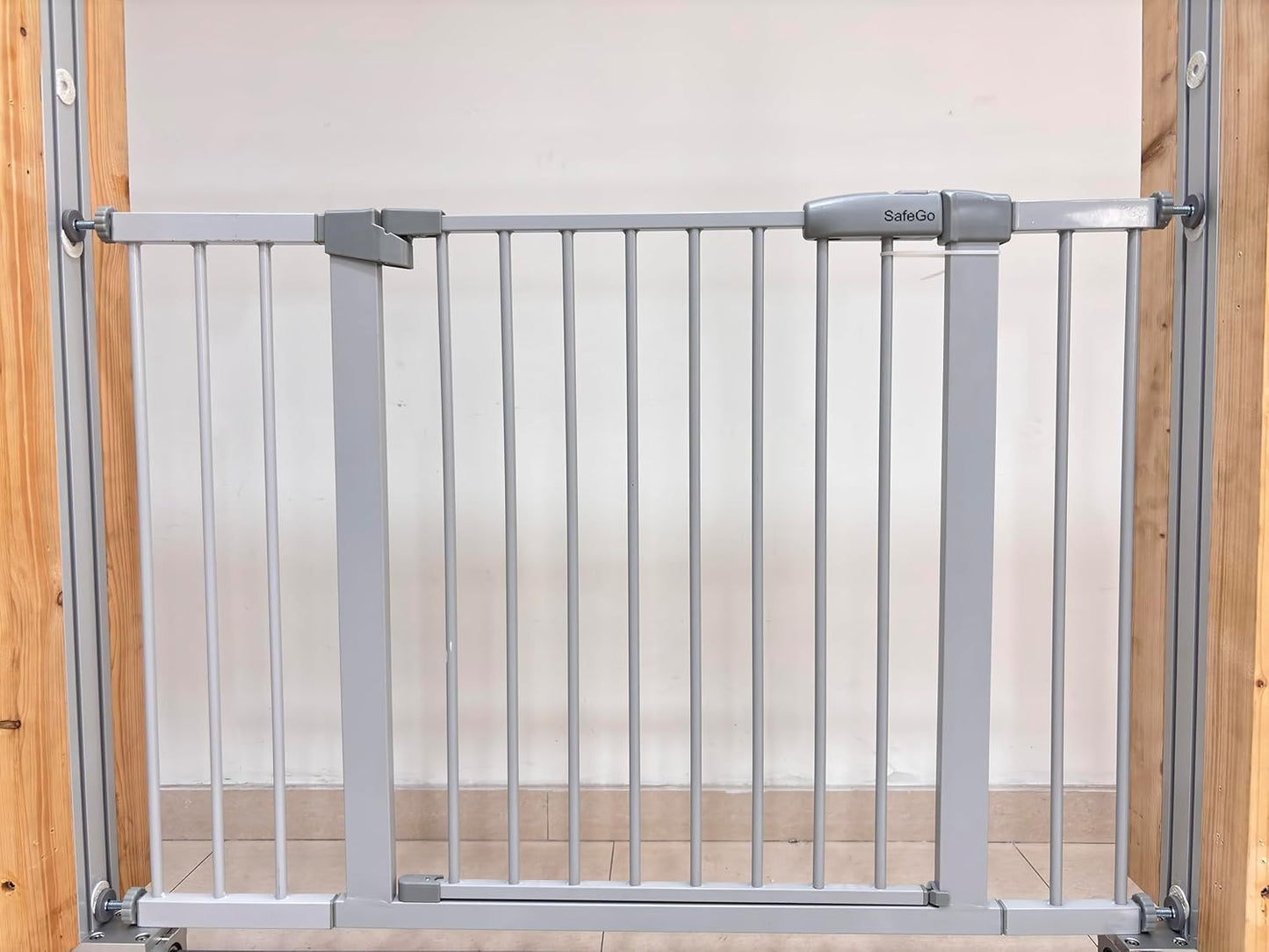 44.72"-46.89" Baby and Pet Safety Gate, 30" Tall Metal Walk-Thru Gate for Doorways & Stairs, Easy One-Hand Open, Dual Lock, Extensions & Wall Mounts Included (Brown, 29"-46" W x 30.5“H)