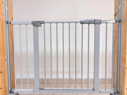 44.72"-46.89" Baby and Pet Safety Gate, 30" Tall Metal Walk-Thru Gate for Doorways & Stairs, Easy One-Hand Open, Dual Lock, Extensions & Wall Mounts Included (Brown, 29"-46" W x 30.5“H)