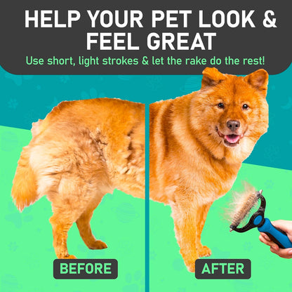 Maxpower Planet Hair Brush - Double Sided Shedding, Dematting Undercoat Rake for Dogs and Cats - Extra Wide Dog Grooming Brush, Reduce Shedding by 95%, Turquoise