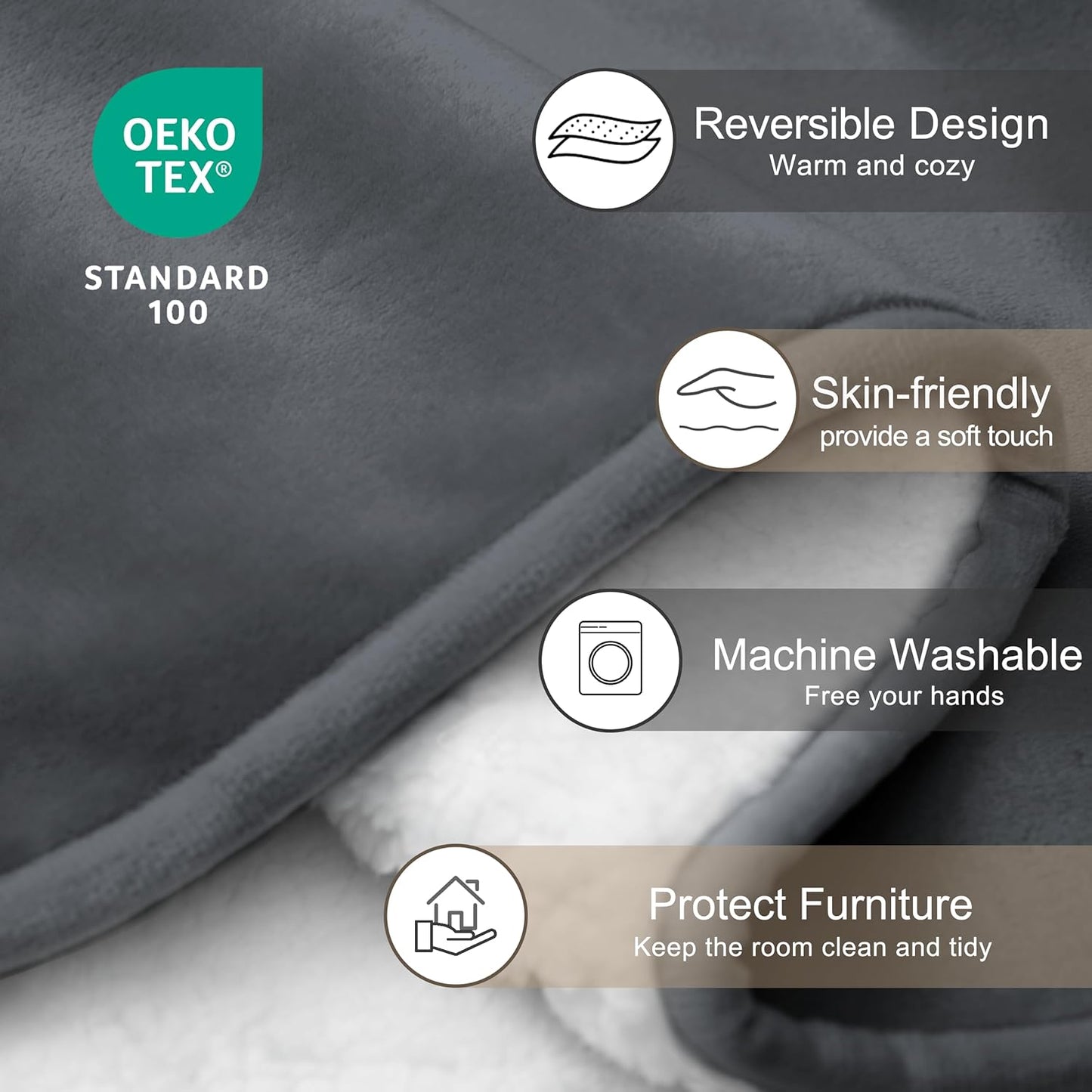 gogobunny Waterproof Blanket for Bed Couch Sofa, Liquid Pee and Fur Proof Pet Blanket for Dog Puppy Cat, Reversible Sherpa Fleece Throw Blanket Furniture Cover Protector (Grey, 50x60 inches)