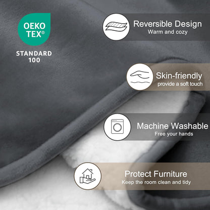 gogobunny Waterproof Blanket for Bed Couch Sofa, Liquid Pee and Fur Proof Pet Blanket for Dog Puppy Cat, Reversible Sherpa Fleece Throw Blanket Furniture Cover Protector (Grey, 50x60 inches)