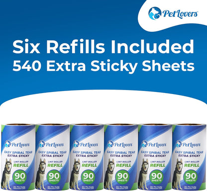 PetLovers Extra Sticky Lint Roller Single Unit 90 Sheets for Pet Hair Removal, Dog and Cat Lint Remover (1 Pack)