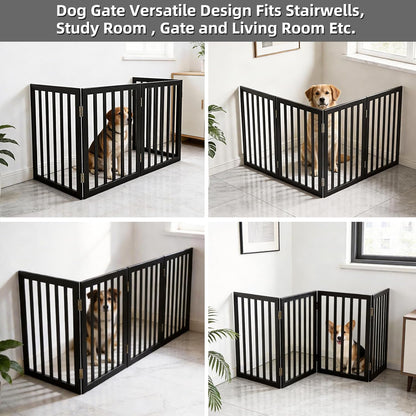 Dog Gate Indoor, Freestanding Dog Fence for The House, Doorways, Hallways,or Stairs,Pet Gate Foldable Wooden,Expandable 24" Height 3 Panels,White