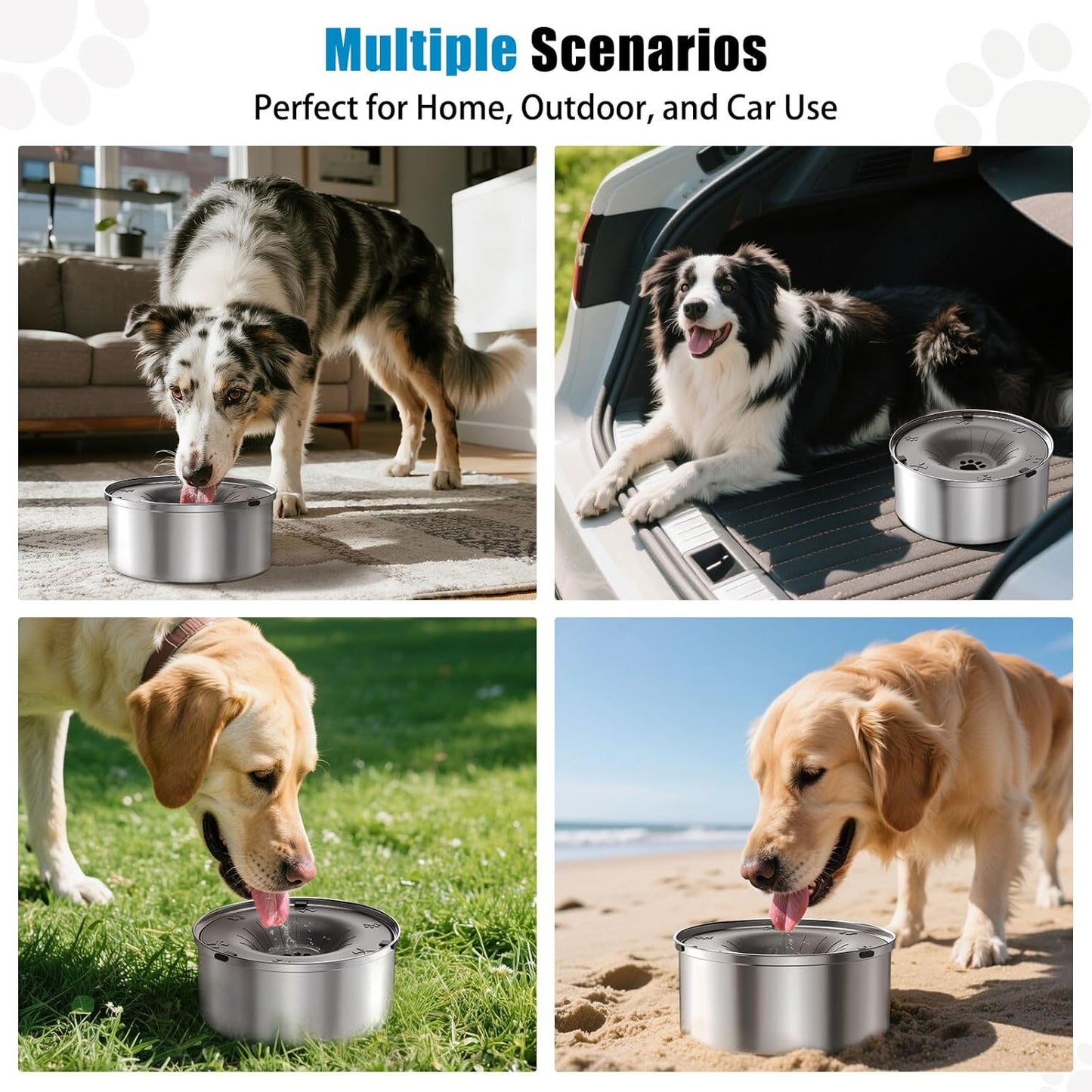 SCHITEC Dog Water Bowl No Spill 1.2L/40oz Slow Drinking Anti-Splash Stainless Steel Dog Bowl with Floating Disk, Spill Proof Pet Travel Water Dispenser for Sloppy Messy Drinkers(Light Gray)