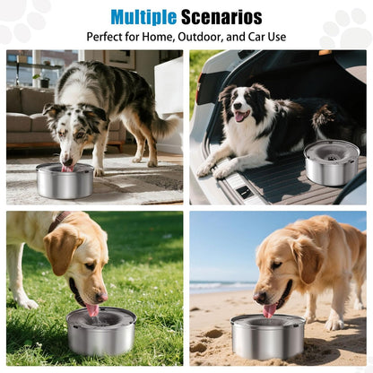 SCHITEC Dog Water Bowl No Spill 1.2L/40oz Slow Drinking Anti-Splash Stainless Steel Dog Bowl with Floating Disk, Spill Proof Pet Travel Water Dispenser for Sloppy Messy Drinkers(Light Gray)
