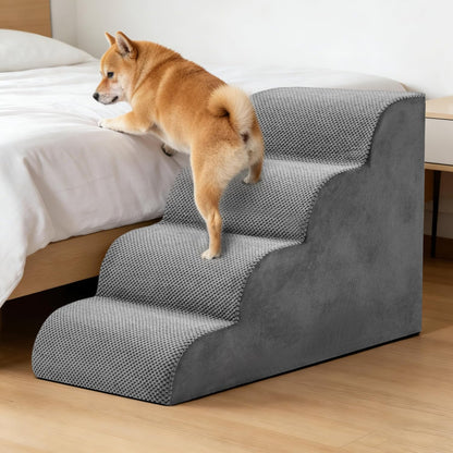 NEWBULIG 3-Step Dog Stairs, 15.7" H Dog Steps for Sofa and Chair, Non-Slip Sturdy Pet Steps for Small Dogs and Cats, Pet Ramp for High Bed Indoor(Grey)