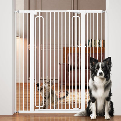 keny 29.7"-46" Baby Gate for Stairs, Auto Close Dog Gates for Doorways, Pressured Mounted No Drilling Pet Gate Extra Wide, One-Hand Opening Dual Lock Stair Gate, Indoor Kids Necessities, Black