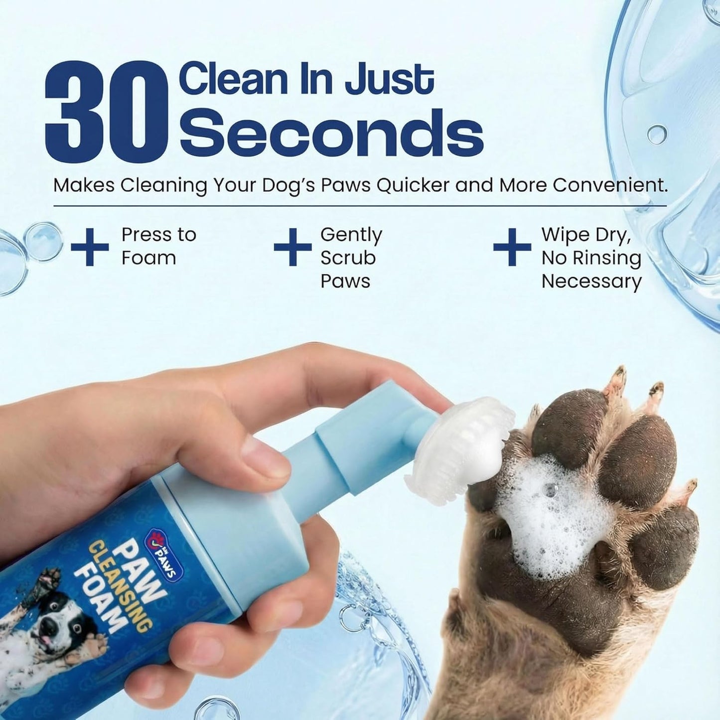Foaming Dog Paw Cleaner, Non-Toxic, pH-Balanced, Lick-Safe Paw Cleaner for Dogs, Effective Animal Washer and Feet Cleaner, Wipes for Paws and Butt, Built in Soft-Tip Head - 150ml