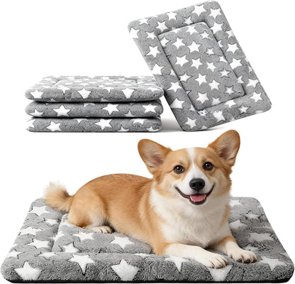 Dog Bed Mat, Reversible Crate Pad & Cute Dog Bed - Machine Washable Kennel Mat with Ultra Soft for Small Dogs (Cool/Warm), 24" x 18", Grey&Star