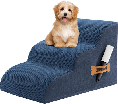 Romrol Dog Stairs Ramp for High Beds Couches, High Density Foam Pet Steps with Durable Non-Slip Waterproof Fabric Cover, Dog Stairs for Small Dogs or Cats or Pets, 5-Step, 22 Inch, Grey