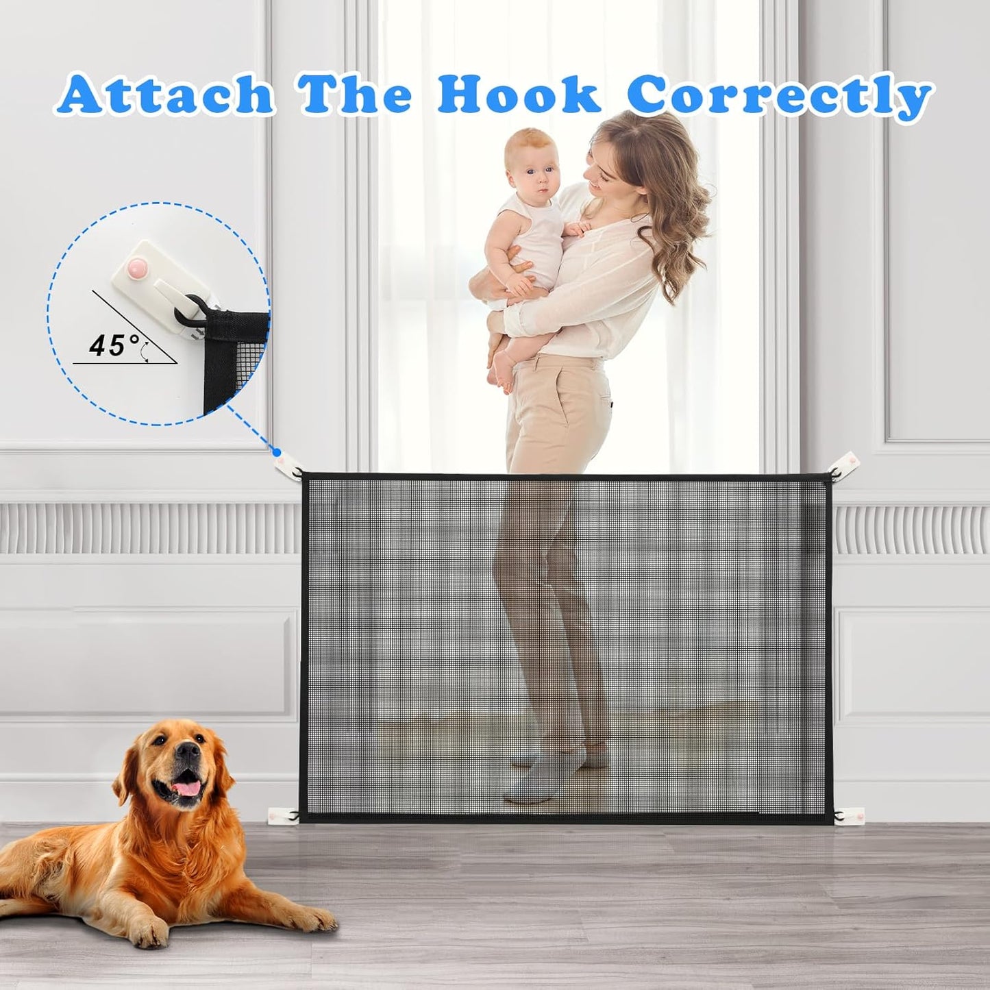 Cupount Baby Gate for Stairs - Dog Gate Indoor Mesh Pet Gates for Doorways (Black, 30" H x 41" W)